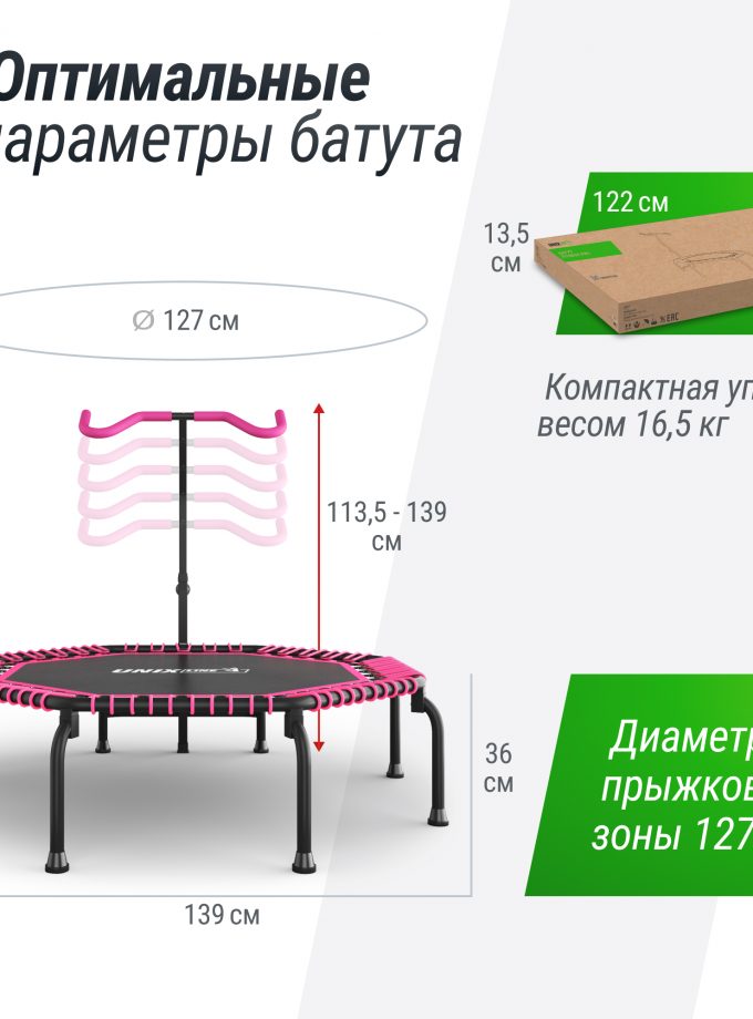 Батут UNIX Line FITNESS Premium (127 см) Pink